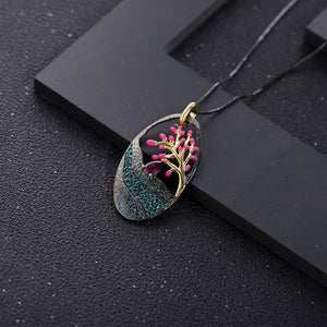 Collar de Árbol de Granate Rodolita y Nano Esmeralda - Cherine Jewelry