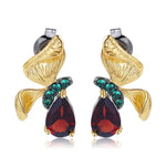 Aretes de flor de Granate y Esmeralda - Cherine Jewelry