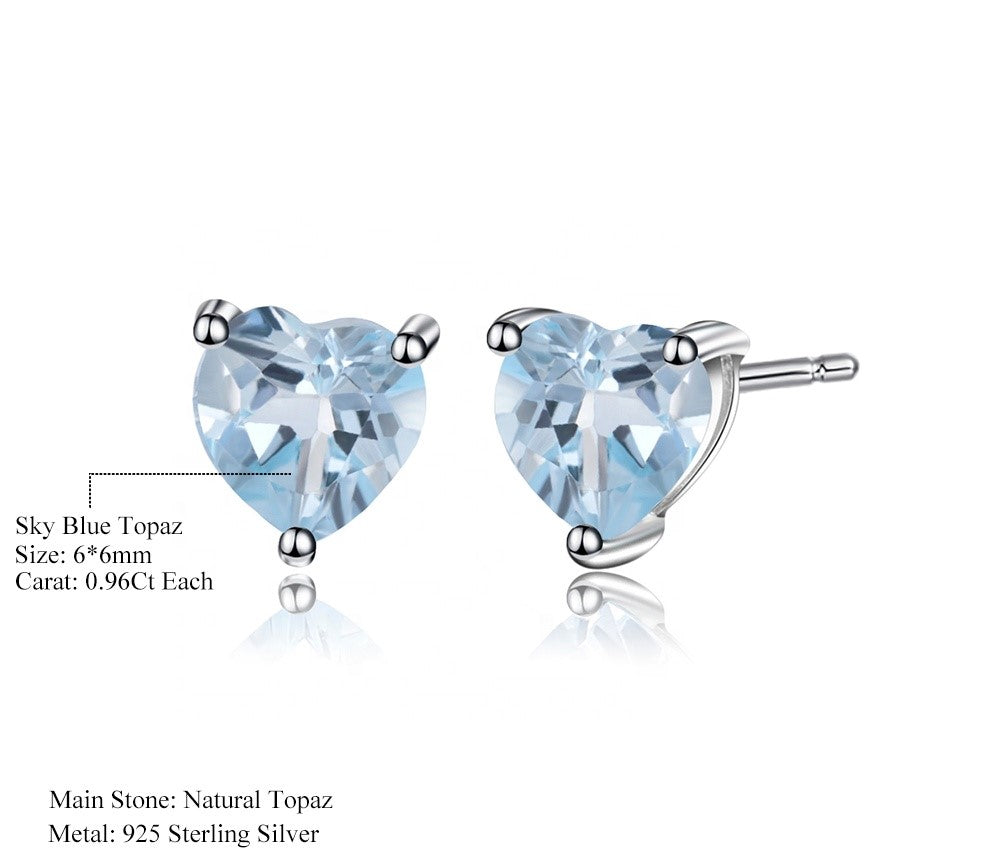 Aretes stud de corazón de Topacio Azul Cielo - Cherine Jewelry