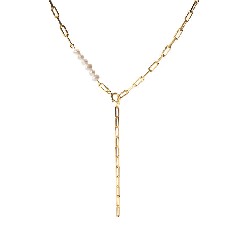 Collar paper clip con perlas barrocas