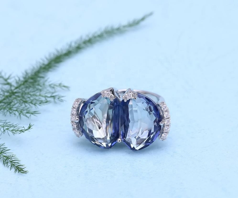 Anillo de Cuarzo Místico doble azulado - Cherine Jewelry