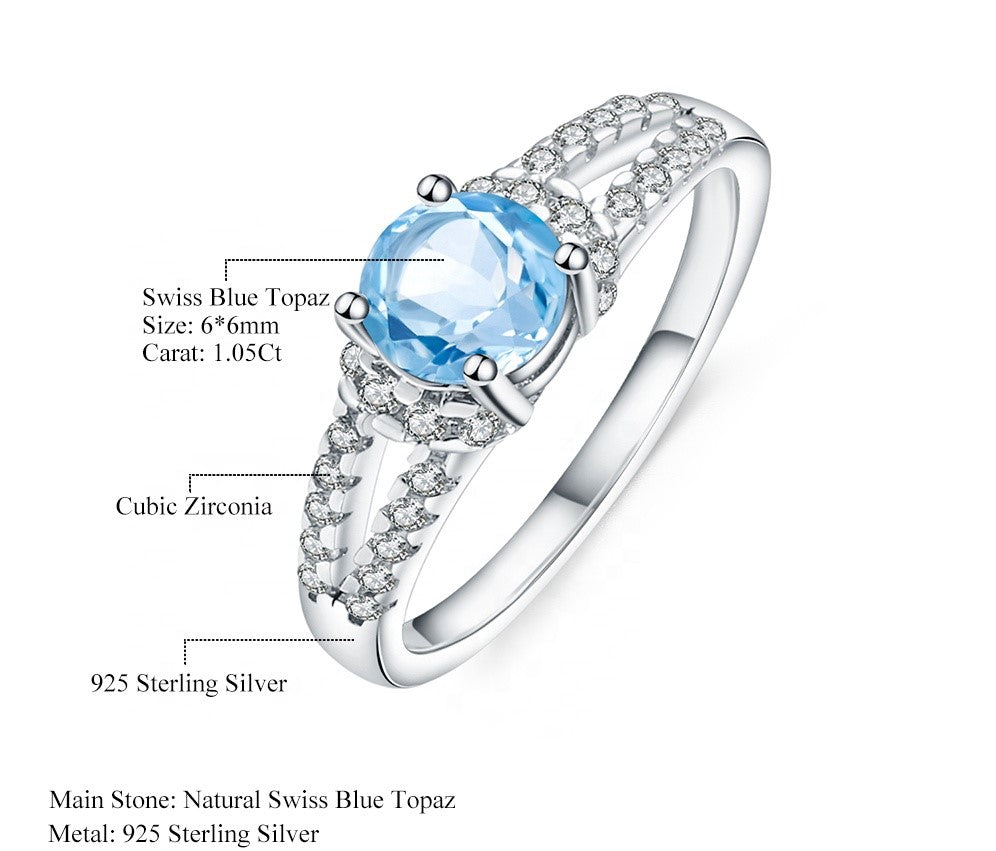 Anillo de Topacio Azul Suizo con doble aro - Cherine Jewelry