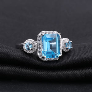 Anillo de Topacio azul Suizo con aro decorado - Cherine Jewelry