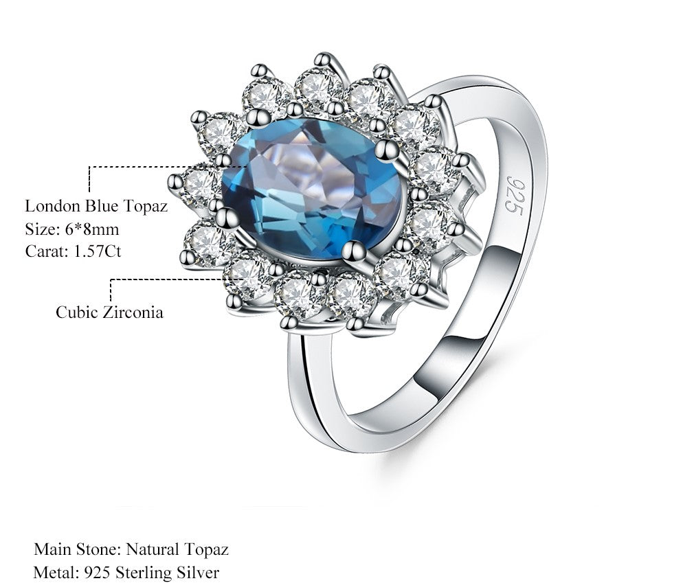 Anillo de Topacio Azul London en forma de flor - Cherine Jewelry