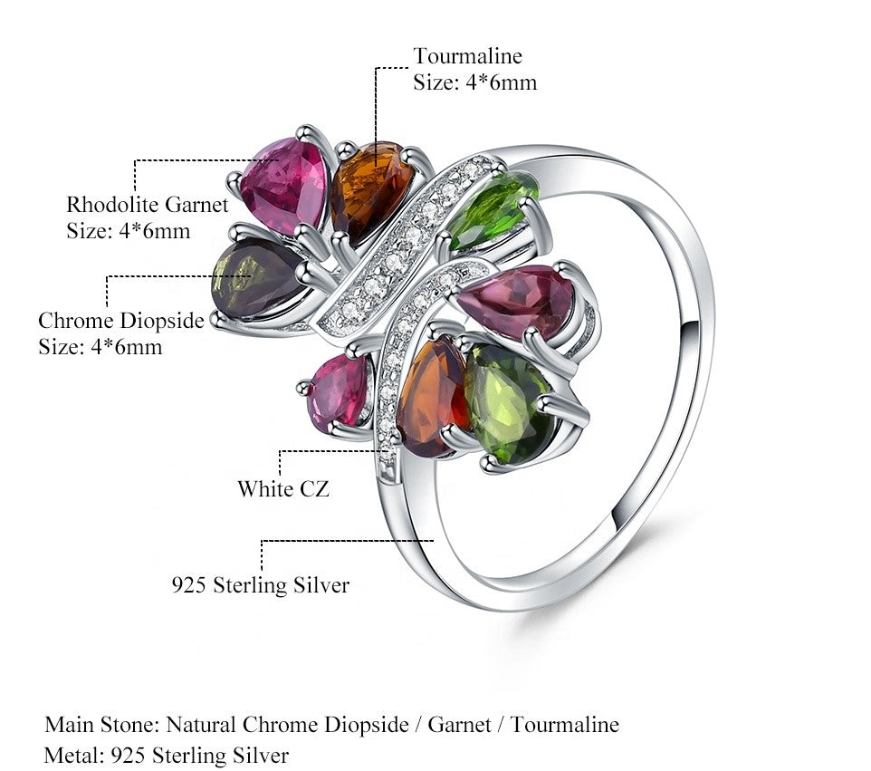 Anillo multi-stone de Turmalina, Granate Rodolita y Diópsido de cromo - Cherine Jewelry