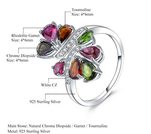 Anillo multi-stone de Turmalina, Granate Rodolita y Diópsido de cromo - Cherine Jewelry