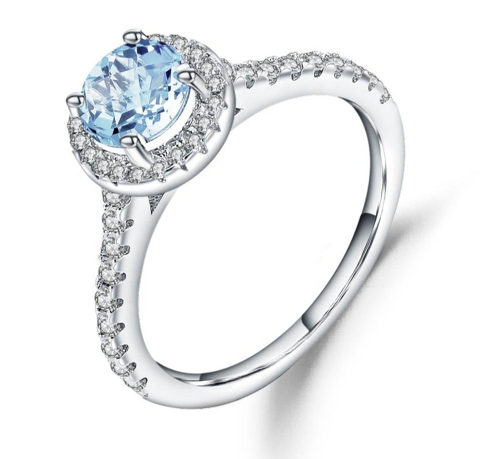 Anillo de Topacio azul cielo redondeado - Cherine Jewelry