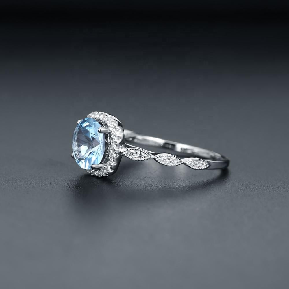 Anillo de Topacio azul cielo cuadrado - Cherine Jewelry