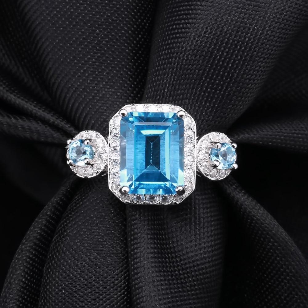 Anillo de Topacio azul Suizo con aro decorado - Cherine Jewelry