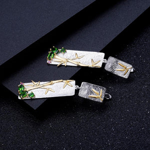 Aretes de Bamboo de Diópsido de cromo verde - Cherine Jewelry