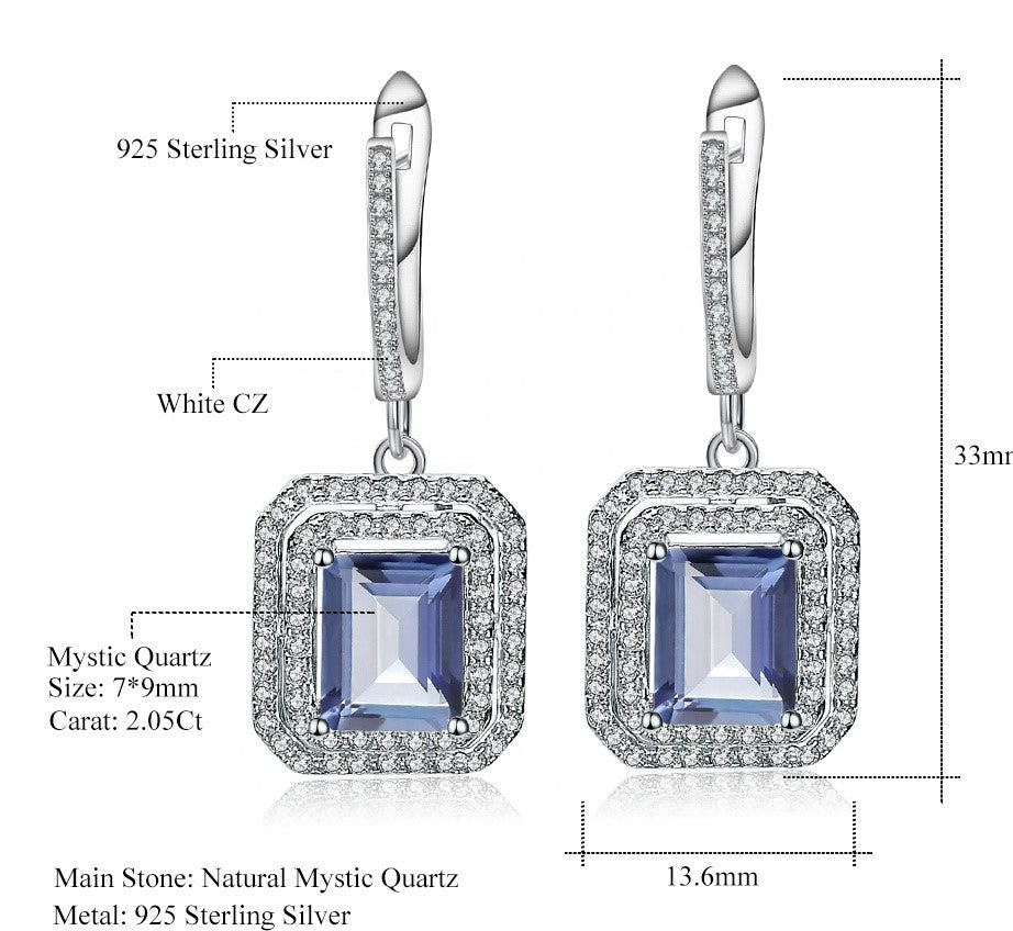 Aretes largos de Cuarzo Místico rectangular - Cherine Jewelry