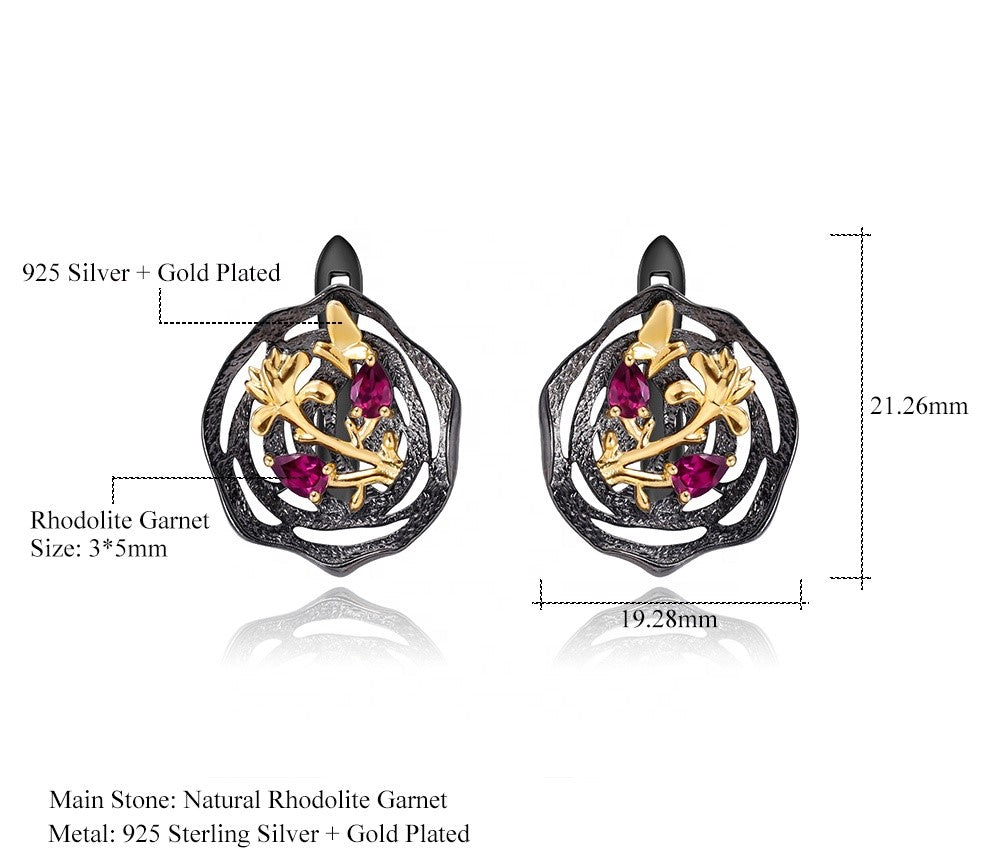 Aretes de mariposa y flor de Granate Rodolita - Cherine Jewelry