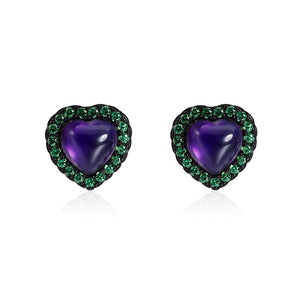 Aretes stud de corazón de Amatista con Nano Esmeralda - Cherine Jewelry
