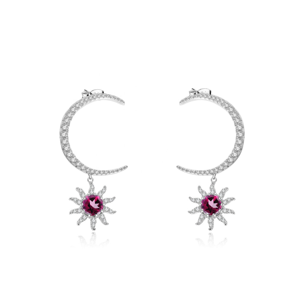 Aretes Sol y Luna de Granate Rodolita - Cherine Jewelry