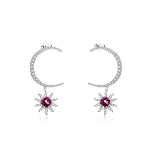 Aretes Sol y Luna de Granate Rodolita - Cherine Jewelry