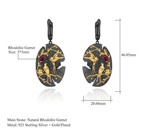 Aretes de aves con Granate Rodolita - Cherine Jewelry
