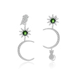 Aretes Sol, Luna, Ave y Gato de Diópsido de cromo verde - Cherine Jewelry