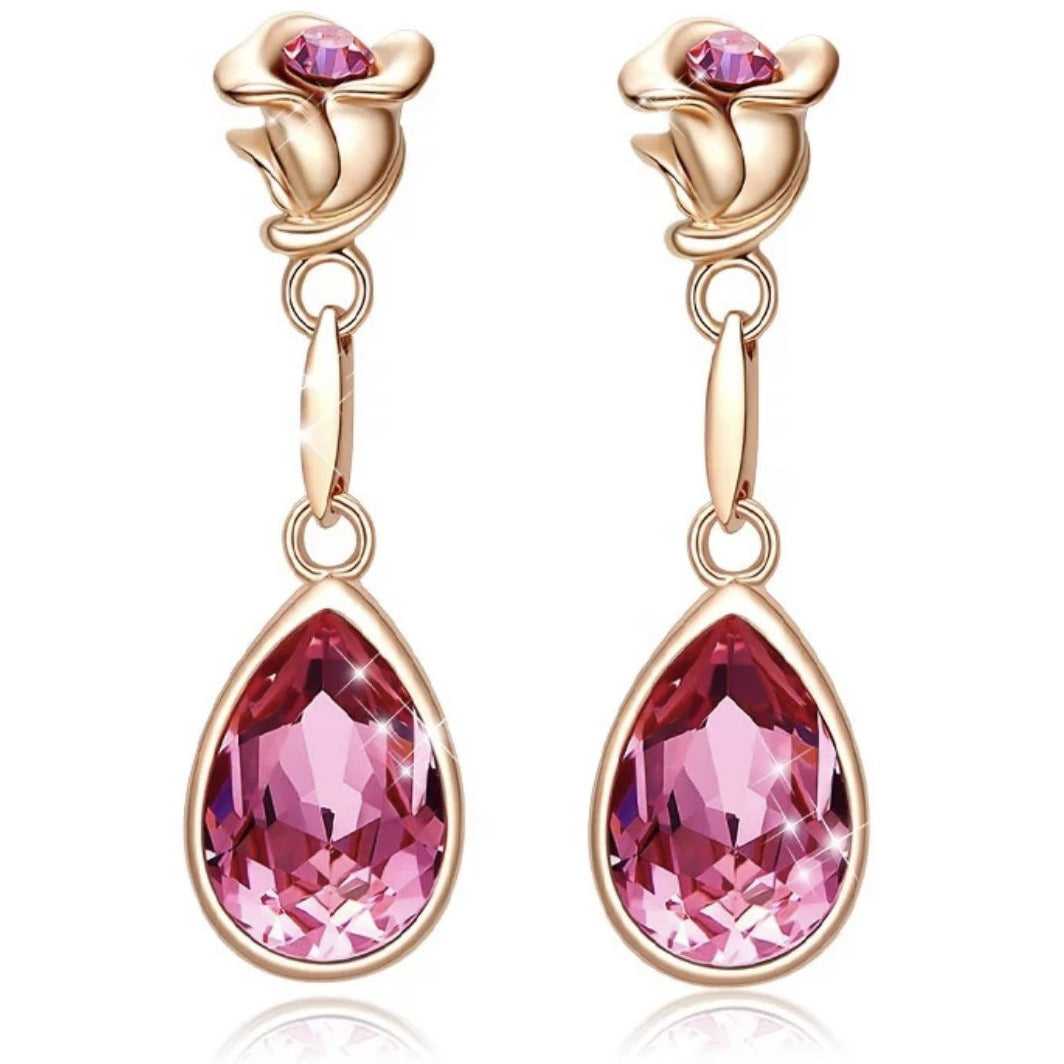 Aretes en forma de rosa con cristales Swarovsk - Cherine Jewelry