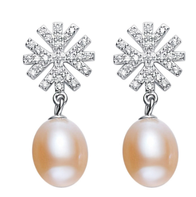 Aretes de copo con perla natural de agua dulce y cristales Swarovski - Cherine Jewelry