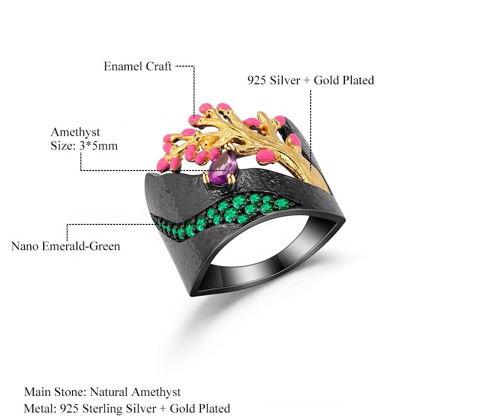 Anillo de Amatista y Nano Esmeralda - Cherine Jewelry