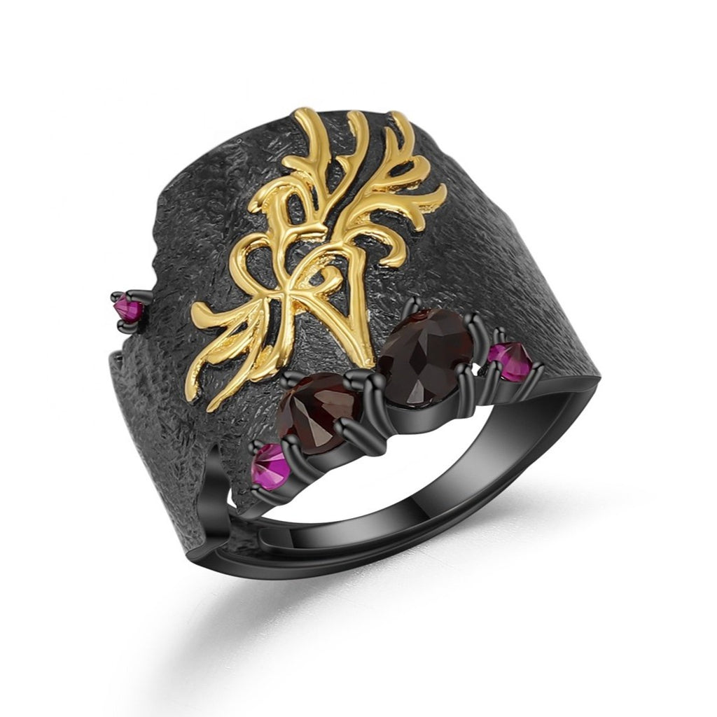 Anillo de Granate negro y Rubí - Cherine Jewelry