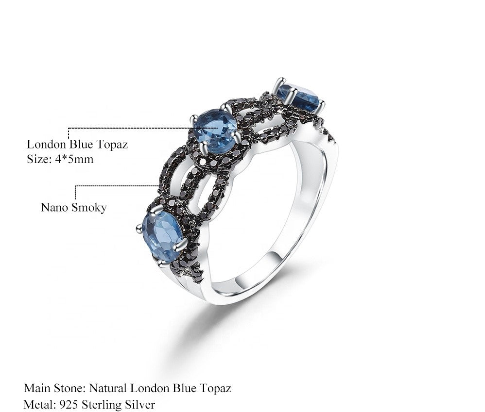 Anillo de Topacio Azul London y Nano cristal ahumado - Cherine Jewelry