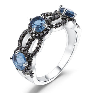 Anillo de Topacio Azul London y Nano cristal ahumado - Cherine Jewelry