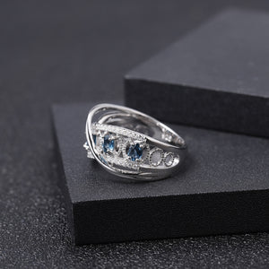 Anillo de corona con Topacio Azul London - Cherine Jewelry