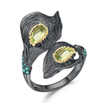 Anillo de hojas de Peridoto con nano Esmeralda - Cherine Jewelry