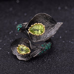 Anillo de hojas de Peridoto con nano Esmeralda - Cherine Jewelry