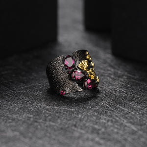 Anillo de flores con Granate Rodolita y Rubí - Cherine Jewelry