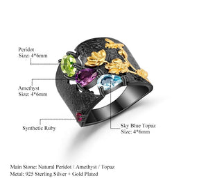 Anillo de flores con Peridoto, Amatista, Topacio y Rubí - Cherine Jewelry