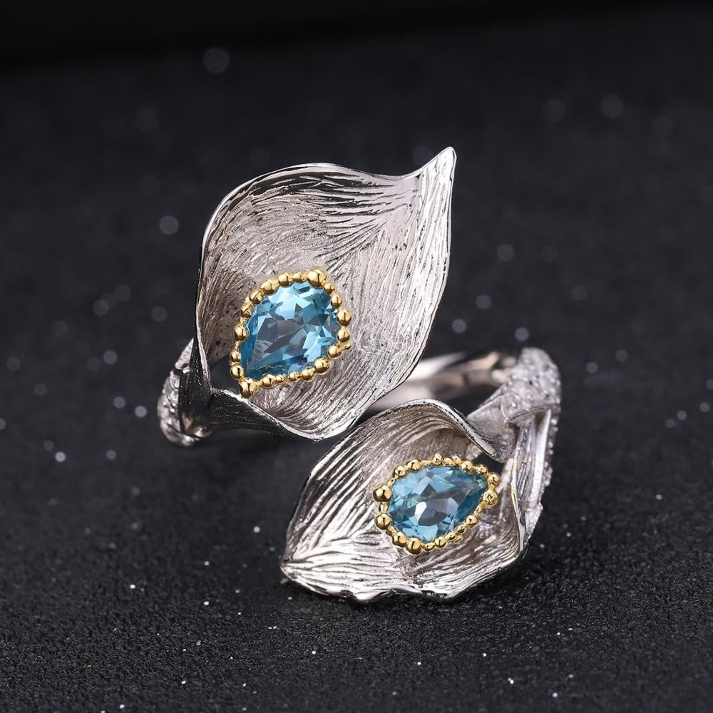 Anillo de hojas de Topacio Azul Suizo - Cherine Jewelry