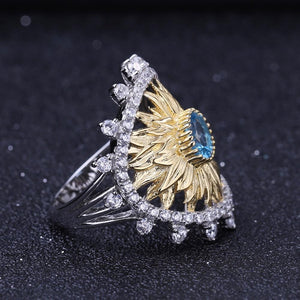 Anillo de flor con Topacio Azul Suizo - Cherine Jewelry