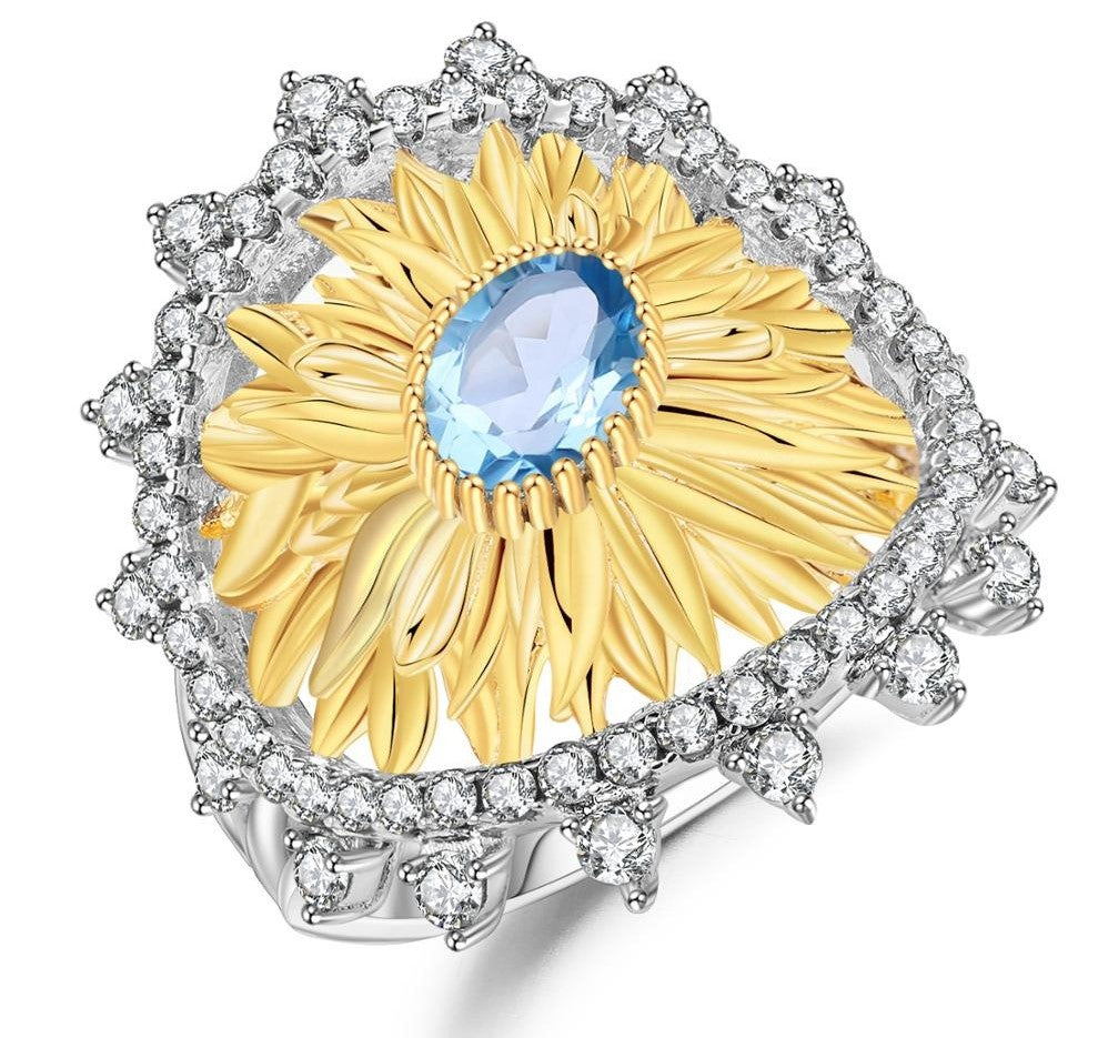 Anillo de flor con Topacio Azul Suizo - Cherine Jewelry