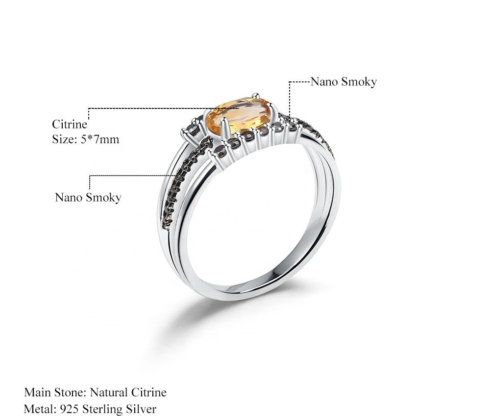 Anillo de Citrino ovalado con nano cristal ahumado - Cherine Jewelry
