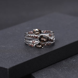 Anillo de Cuarzo ovalado con nano cristal ahumado - Cherine Jewelry