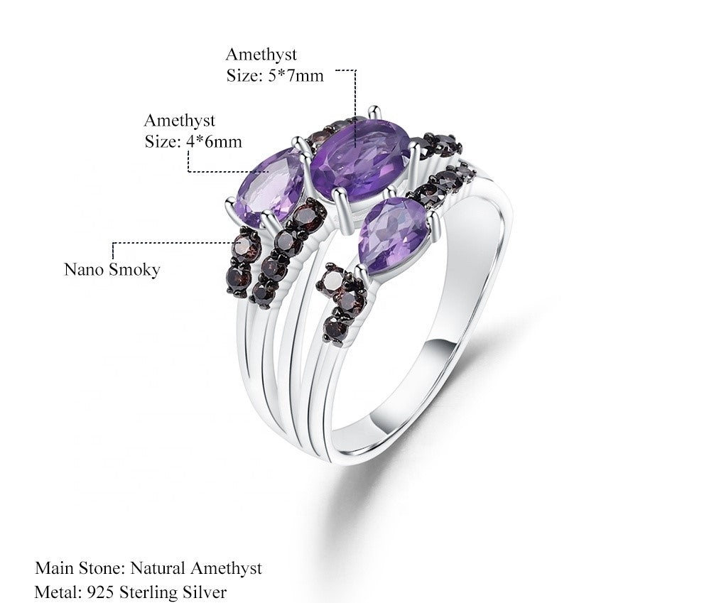 Anillo de Amatista ovalado con nano cristal ahumado - Cherine Jewelry