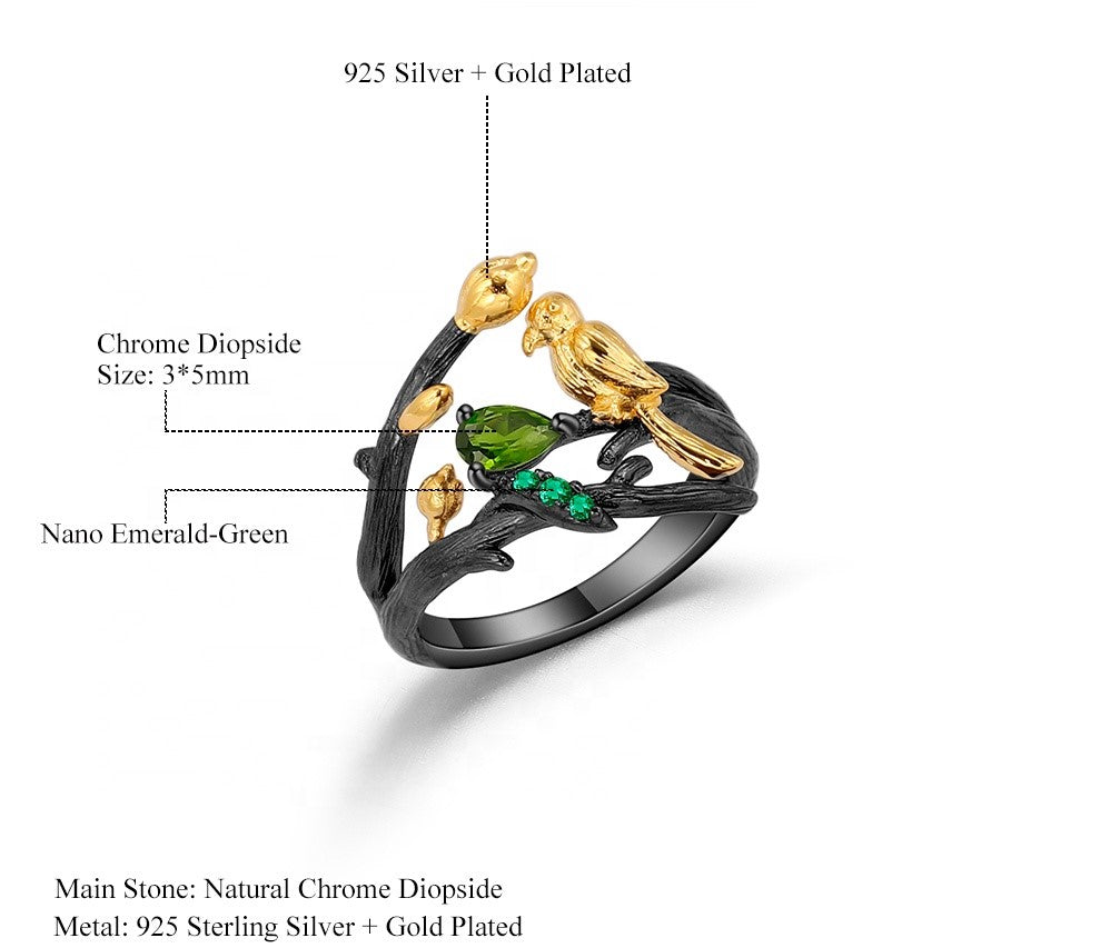 Anillo de ave de Diópsido de cromo y Nano Esmeralda - Cherine Jewelry