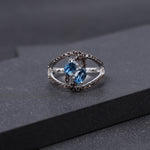Anillo de Topacio azul London y nano cristal ahumado - Cherine Jewelry