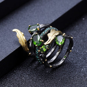 Anillo de Diópsido de cromo verde y Nano Esmeralda - Cherine Jewelry