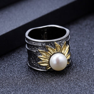 Anillo de flor con Perla de agua dulce - Cherine Jewelry