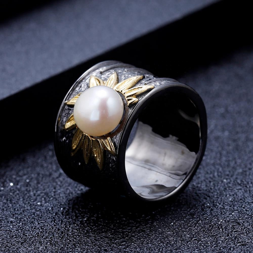 Anillo de flor con Perla de agua dulce - Cherine Jewelry