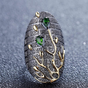 Anillo ovalado de Diópsido de cromo verde - Cherine Jewelry