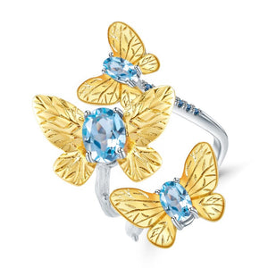 Anillo de mariposas de Topacio Azul Suizo - Cherine Jewelry