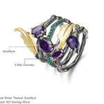 Anillo de hojas de Amatista y Nano Esmeralda - Cherine Jewelry