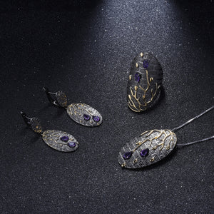 Anillo ovalado de ramas y flores de Amatista - Cherine Jewelry