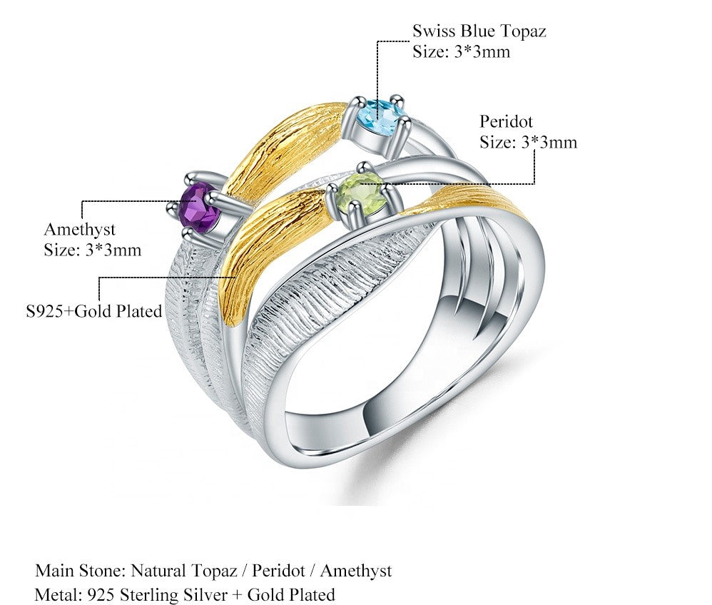 Anillo de Amatista, Topacio y Peridoto - Cherine Jewelry
