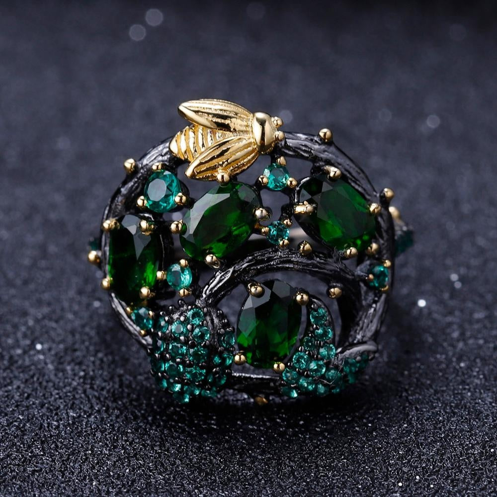 Anillo multi-stone con Diópsido de cromo y Nano Esmeralda - Cherine Jewelry