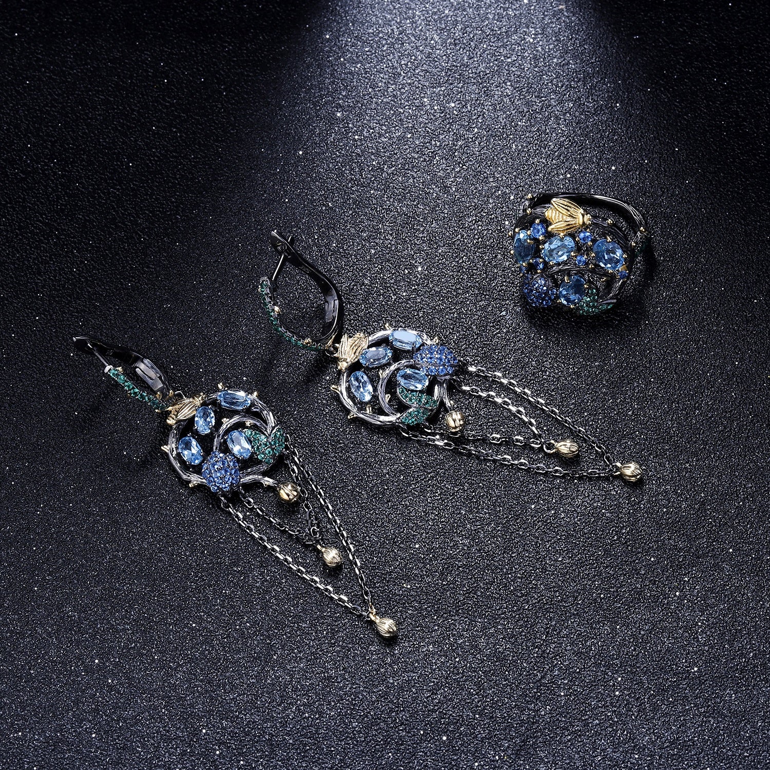 Anillo multi-stone con Topacio, Nano Zafiro y Nano Esmeralda - Cherine Jewelry